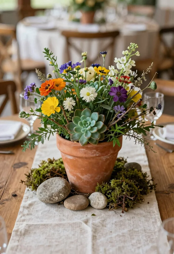 18 Wedding Flower Arrangements Table Ideas With Lush Blooms - 1. Earthy Rustic Centerpiece 1