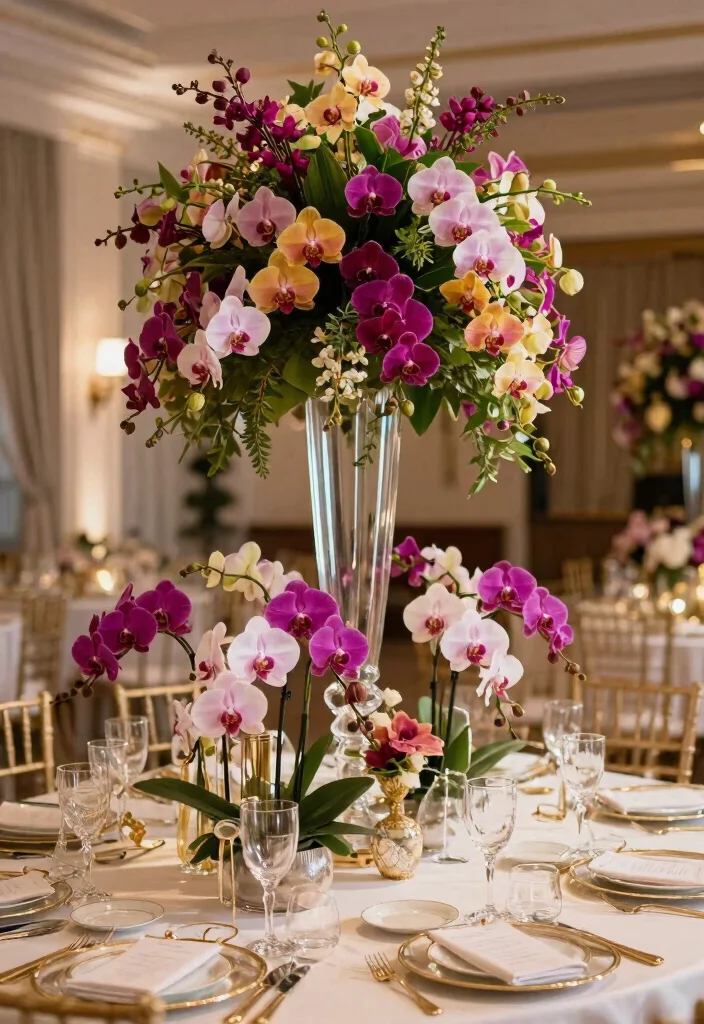 18 Wedding Flower Arrangements Table Ideas With Lush Blooms - 10. Elegant Orchid Arrangements 1