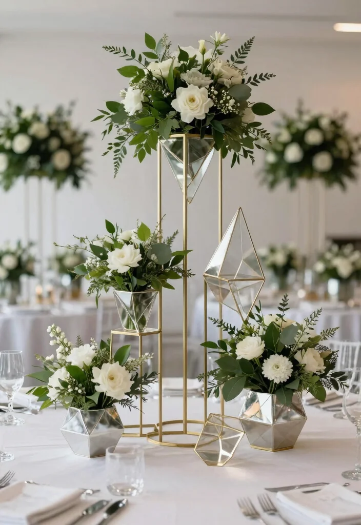 18 Wedding Flower Arrangements Table Ideas With Lush Blooms - 17. Unique Geometric Arrangements 1