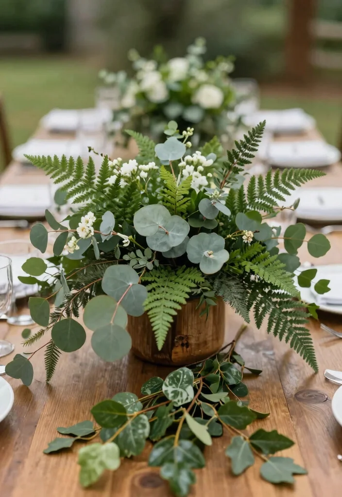 18 Wedding Flower Arrangements Table Ideas With Lush Blooms - 8. Textured Greenery Arrangements 1