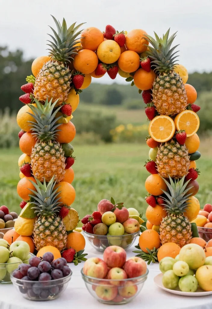 18 Wedding Grazing Table Ideas Guests Will Love - 13. Seasonal Fruit Arch 1