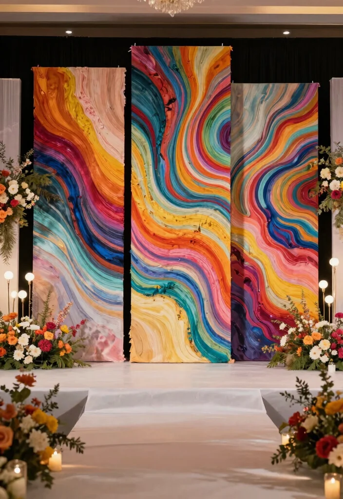 18 Wedding Stage Backdrop 2026 Trending Ideas That Look Grand & Glamorous - 9. Fabric Wall Art 1