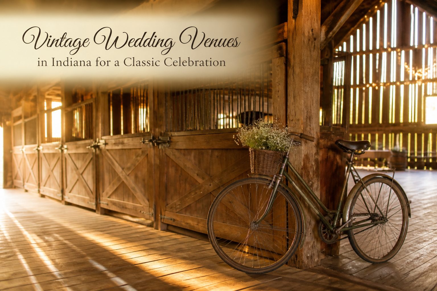 Various vintage wedding venues in Indiana with rustic and elegant settings.